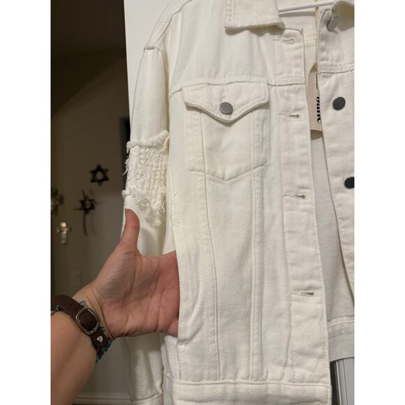 Savanna Jane star sleeve white denim jacket NWT small - Picture 5 of 13